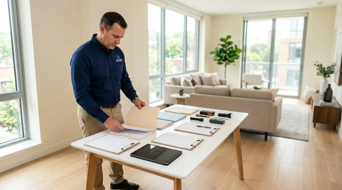 Homme en chemise bleue présentant des échantillons sur table